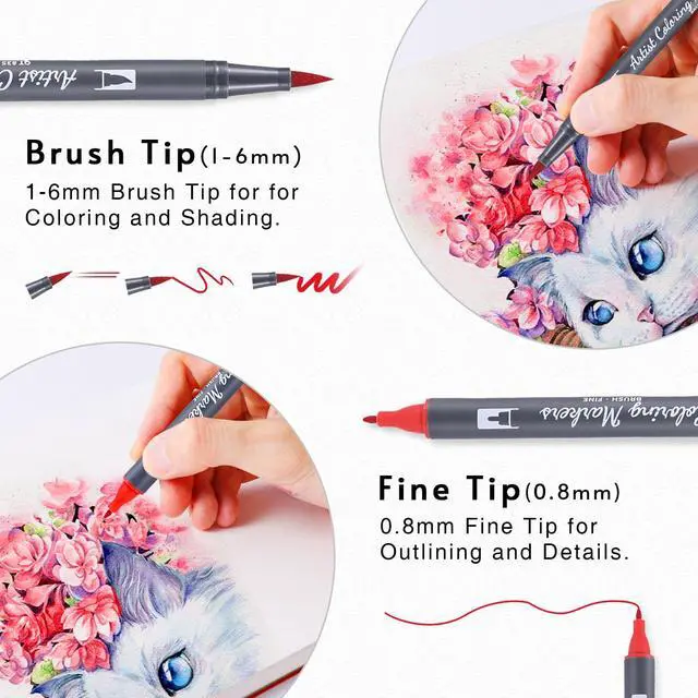Alt view image 3 of 7 - 12 Colors Blendable Watercolor Markers for Adults 2026 Professional Double Tip Paint Pens with 1 Water Brush Pen Water Based Coloring Pens Drawing Markers Set with Flexible Brush Tip