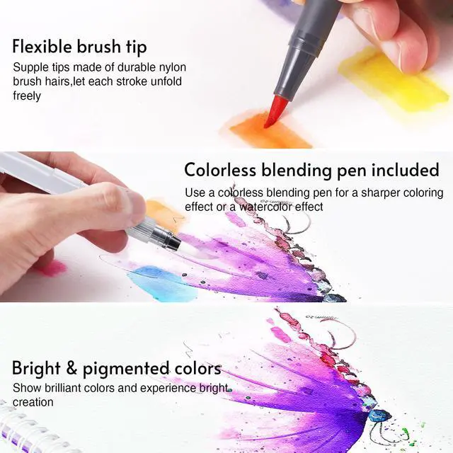 Alt view image 4 of 7 - 12 Colors Blendable Watercolor Markers for Adults 2026 Professional Double Tip Paint Pens with 1 Water Brush Pen Water Based Coloring Pens Drawing Markers Set with Flexible Brush Tip