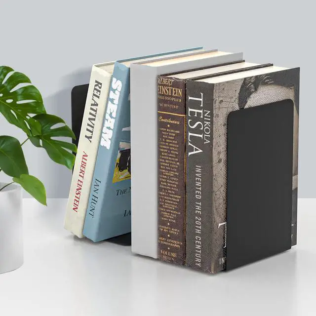 Alt view image 4 of 7 - Bookends 1 Pair, Black Metal Book Ends, Heavy Bookends for Shelves, Book Stopper for Heavy Books, Book Organizer for Home Office School Supplies