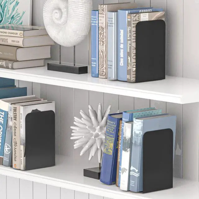 Alt view image 6 of 7 - Bookends 1 Pair, Black Metal Book Ends, Heavy Bookends for Shelves, Book Stopper for Heavy Books, Book Organizer for Home Office School Supplies
