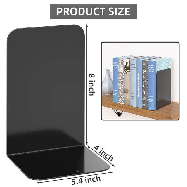 Alt view image 2 of 7 - Bookends 1 Pair, Black Metal Book Ends, Heavy Bookends for Shelves, Book Stopper for Heavy Books, Book Organizer for Home Office School Supplies