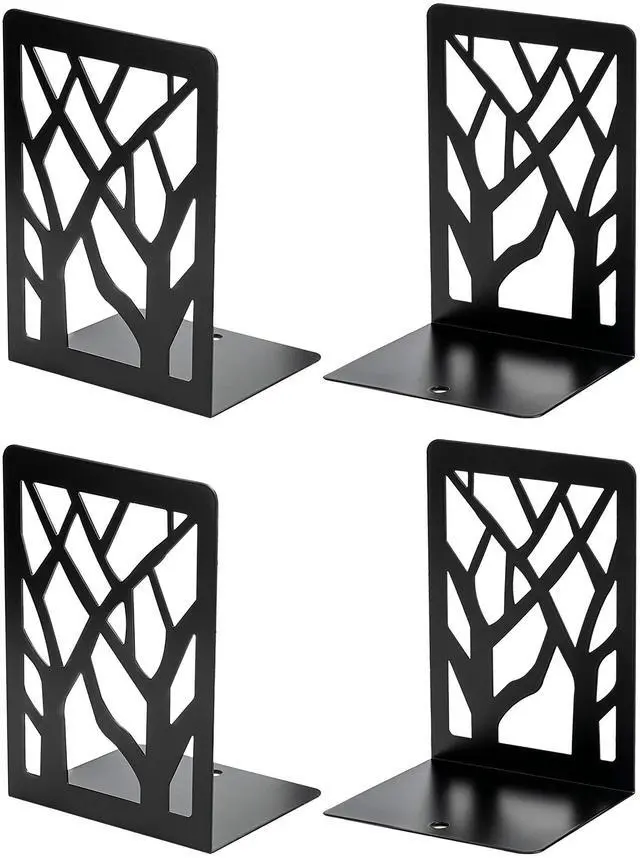 Main image of Book Ends Tree Design Bookends for Shelves 7 x 4.7 x 3.5 2 Pair | Metal Constructio,Heavy Duty,Non-Skid Pads,Scratch Resistant,Stable Support,Space Saving,4 Pieces,Bookcase Desktop Use