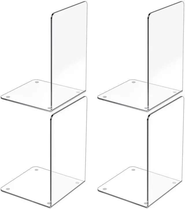Main image of Acrylic Bookends 4 Pcs, Clear Book Ends for Shelves, Bookend Organizer | Transparent Book Holder Stand Decorative, Book Stoppers for Heavy Duty Books, CD, File, Video Games