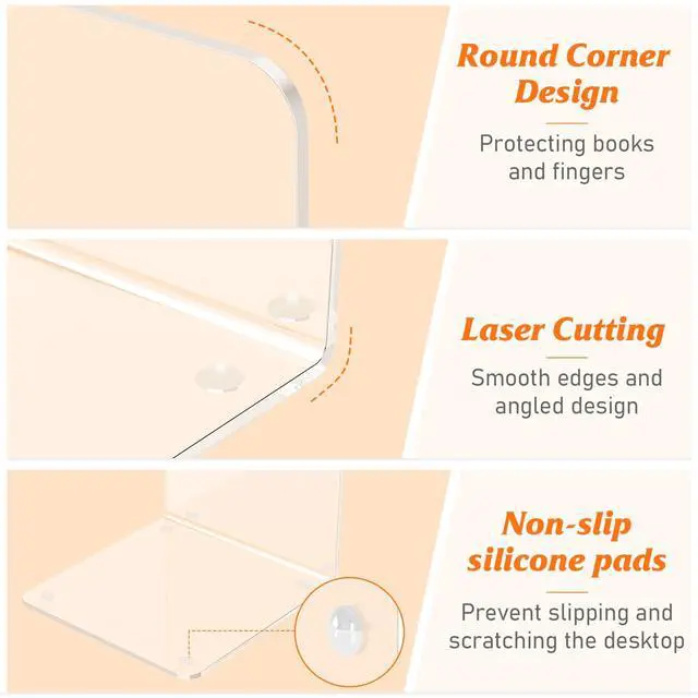 Alt view image 3 of 7 - Acrylic Bookends 4 Pcs, Clear Book Ends for Shelves, Bookend Organizer | Transparent Book Holder Stand Decorative, Book Stoppers for Heavy Duty Books, CD, File, Video Games