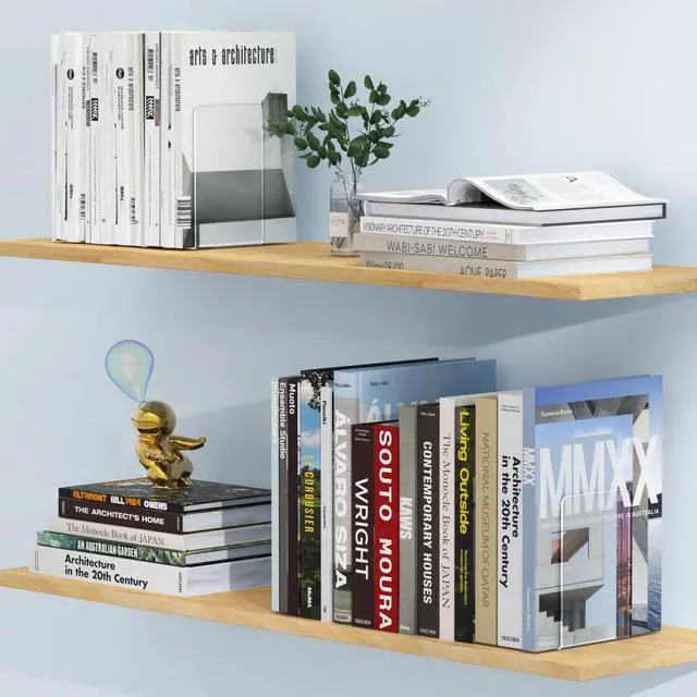 Alt view image 7 of 7 - Acrylic Bookends 4 Pcs, Clear Book Ends for Shelves, Bookend Organizer | Transparent Book Holder Stand Decorative, Book Stoppers for Heavy Duty Books, CD, File, Video Games