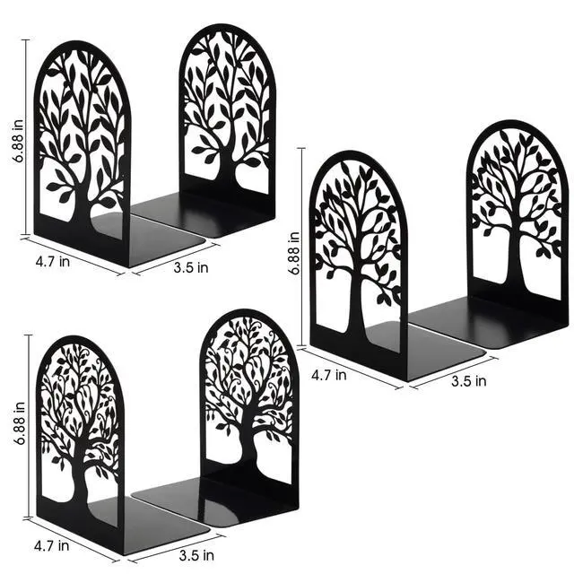 Alt view image 2 of 7 - 3 Pair Book Ends, Metal Bookends for Shelves, Decorative Bookends | Decorative Book Holder for Shelf, Tree Stopper for Heavy Books, Black Book Ends for Home Office, 6.5 X 4.7 X 3.5 Inch