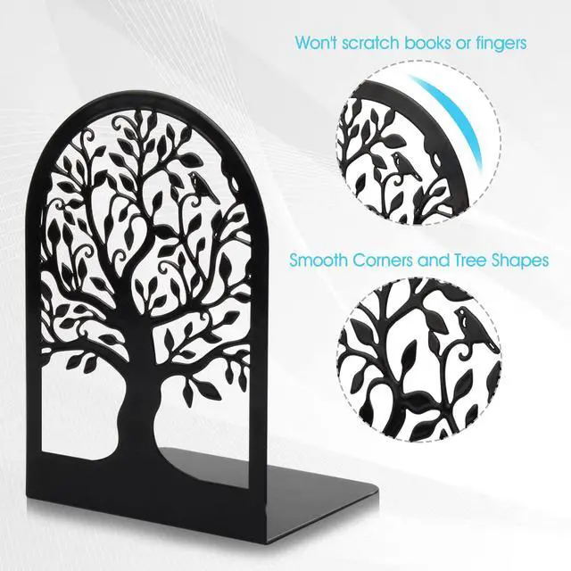 Alt view image 3 of 7 - 3 Pair Book Ends, Metal Bookends for Shelves, Decorative Bookends | Decorative Book Holder for Shelf, Tree Stopper for Heavy Books, Black Book Ends for Home Office, 6.5 X 4.7 X 3.5 Inch