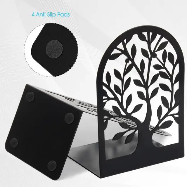 Alt view image 4 of 7 - 3 Pair Book Ends, Metal Bookends for Shelves, Decorative Bookends | Decorative Book Holder for Shelf, Tree Stopper for Heavy Books, Black Book Ends for Home Office, 6.5 X 4.7 X 3.5 Inch