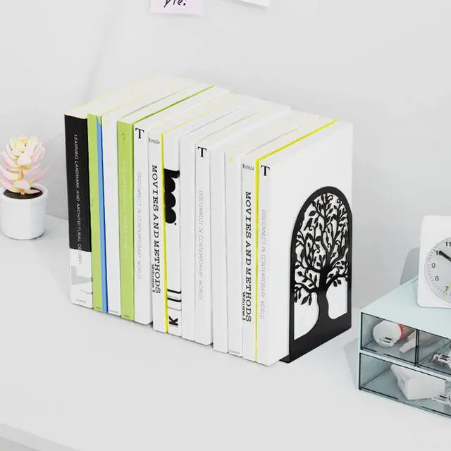 Alt view image 5 of 7 - 3 Pair Book Ends, Metal Bookends for Shelves, Decorative Bookends | Decorative Book Holder for Shelf, Tree Stopper for Heavy Books, Black Book Ends for Home Office, 6.5 X 4.7 X 3.5 Inch