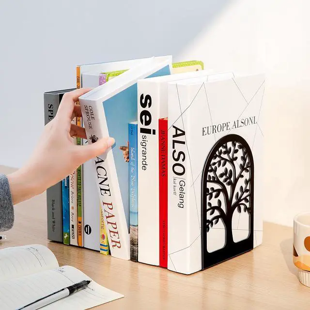 Alt view image 7 of 7 - 3 Pair Book Ends, Metal Bookends for Shelves, Decorative Bookends | Decorative Book Holder for Shelf, Tree Stopper for Heavy Books, Black Book Ends for Home Office, 6.5 X 4.7 X 3.5 Inch