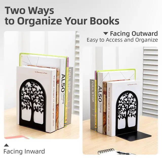 Alt view image 6 of 7 - 3 Pair Book Ends, Metal Bookends for Shelves, Decorative Bookends | Decorative Book Holder for Shelf, Tree Stopper for Heavy Books, Black Book Ends for Home Office, 6.5 X 4.7 X 3.5 Inch