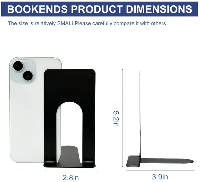 Alt view image 2 of 7 - Book Ends for Shelves, 4 Pack Metal Bookends, Compact Book Stopper for Small Books, CDs, Vinyl Records, Desk & Classroom Organizer, 3.9x2.8x5.2 Inch, Gift for Book Lovers