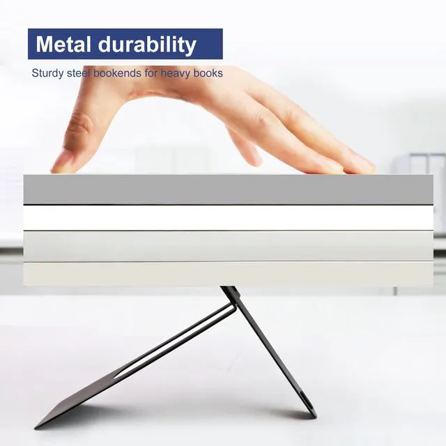 Alt view image 5 of 7 - Book Ends for Shelves, 4 Pack Metal Bookends, Compact Book Stopper for Small Books, CDs, Vinyl Records, Desk & Classroom Organizer, 3.9x2.8x5.2 Inch, Gift for Book Lovers