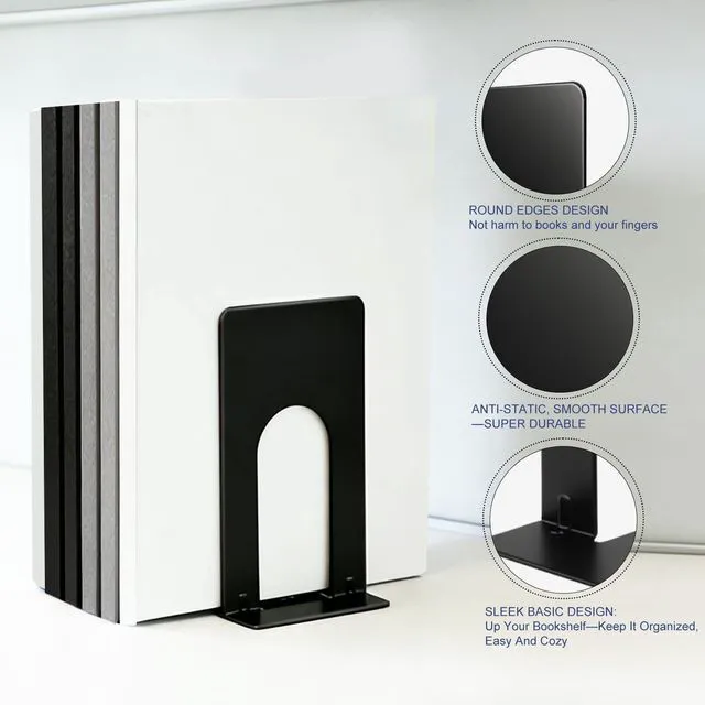 Alt view image 6 of 7 - Book Ends for Shelves, 4 Pack Metal Bookends, Compact Book Stopper for Small Books, CDs, Vinyl Records, Desk & Classroom Organizer, 3.9x2.8x5.2 Inch, Gift for Book Lovers