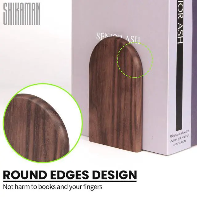 Alt view image 2 of 7 - Book Ends,1 Pair Bookends Wood Book Ends Universal Economy Bookend | Book Stoppers for Heavy Duty Books, CD, File, Video Games