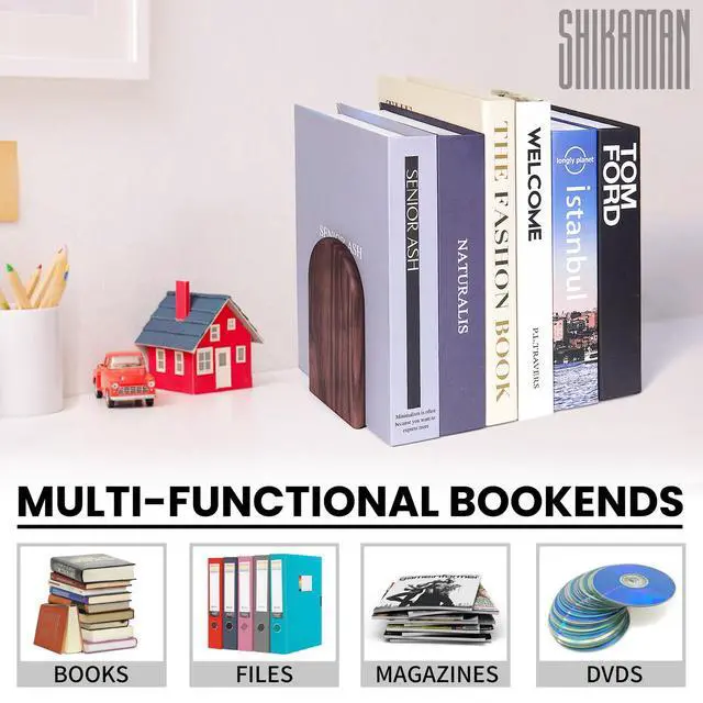 Alt view image 4 of 7 - Book Ends,1 Pair Bookends Wood Book Ends Universal Economy Bookend | Book Stoppers for Heavy Duty Books, CD, File, Video Games