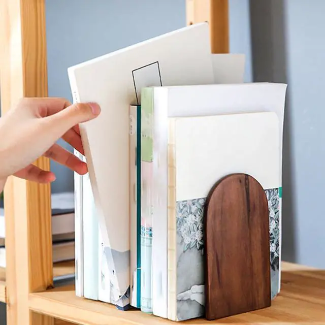 Alt view image 7 of 7 - Book Ends,1 Pair Bookends Wood Book Ends Universal Economy Bookend | Book Stoppers for Heavy Duty Books, CD, File, Video Games