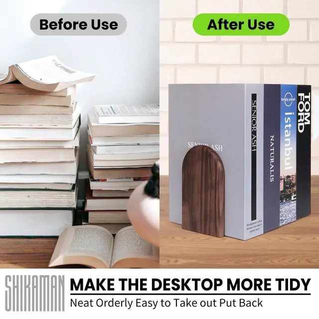 Alt view image 5 of 7 - Book Ends,1 Pair Bookends Wood Book Ends Universal Economy Bookend | Book Stoppers for Heavy Duty Books, CD, File, Video Games