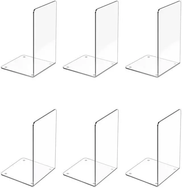Main image of Acrylic Bookends 6 Pcs, Clear Book Ends for Shelves, Bookend Organizer | Transparent Book Holder Stand Decorative, Book Stoppers for Heavy Duty Books, CD, File, Video Games