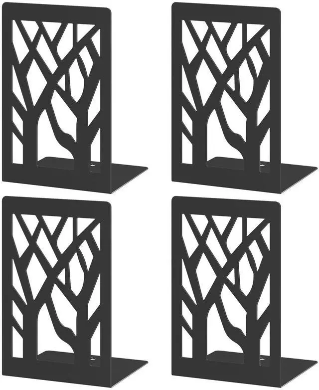Main image of 4-Piece Modern Metal Bookends for Shelves, Black Tree Book Ends for Books, Decorative Book Organizer for Desk, Non-Skid Shelve Bookends for Home Office