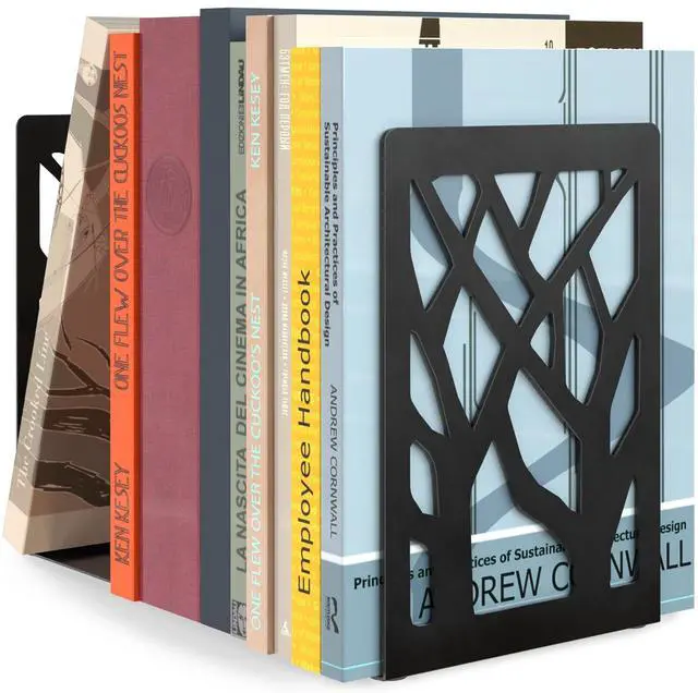 Main image of Book Ends Tree Design Bookends for Shelves 7 x 4.7 x 3.5 1 Pair | Metal Constructio,Heavy Duty,Non-Skid Pads,Scratch Resistant,Stable Support,Space Saving,2 Pieces,Bookcase Desktop Use