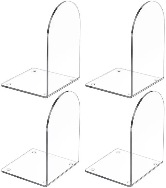 Main image of 4 Pcs Acrylic Bookends, Clear Book Ends for Heavy Books | Bookend Holders for Shelves, Arch Book Stopper to Hold Books, Decorative Bookends for School, Library, Home, Office