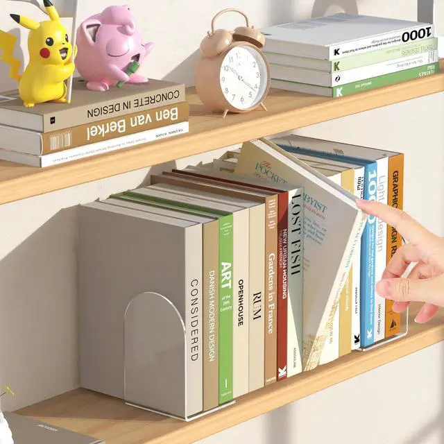 Alt view image 5 of 7 - 4 Pcs Acrylic Bookends, Clear Book Ends for Heavy Books | Bookend Holders for Shelves, Arch Book Stopper to Hold Books, Decorative Bookends for School, Library, Home, Office