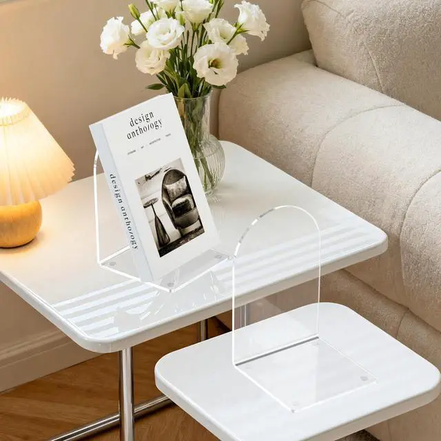 Alt view image 6 of 7 - 4 Pcs Acrylic Bookends, Clear Book Ends for Heavy Books | Bookend Holders for Shelves, Arch Book Stopper to Hold Books, Decorative Bookends for School, Library, Home, Office