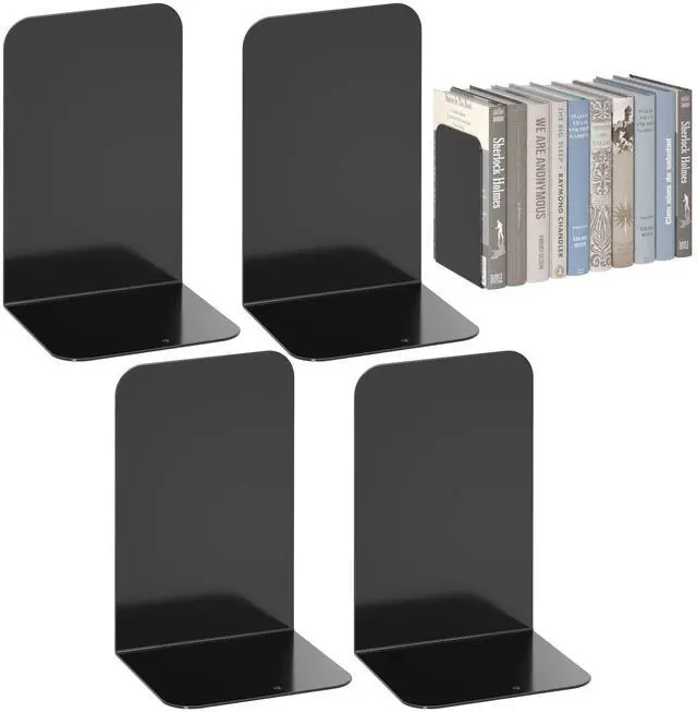 Main image of Metal Bookends 2 Pairs, Black Book Ends, Bookends for Shelves, Book Stopper for Heavy Books, Book Dividers for Home Office School Supplies