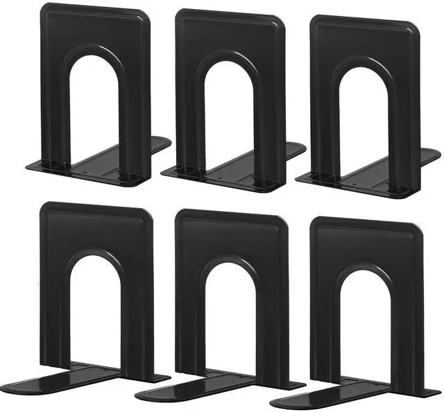 Main image of 3 Pairs Book Ends, Heavy Duty Bookends for Shelves, Black | Book Holder for Shelf, Non-Skid Metal Book Holders, Book Ends for Heavy Books, Book Stopper for Library, Office Supplies