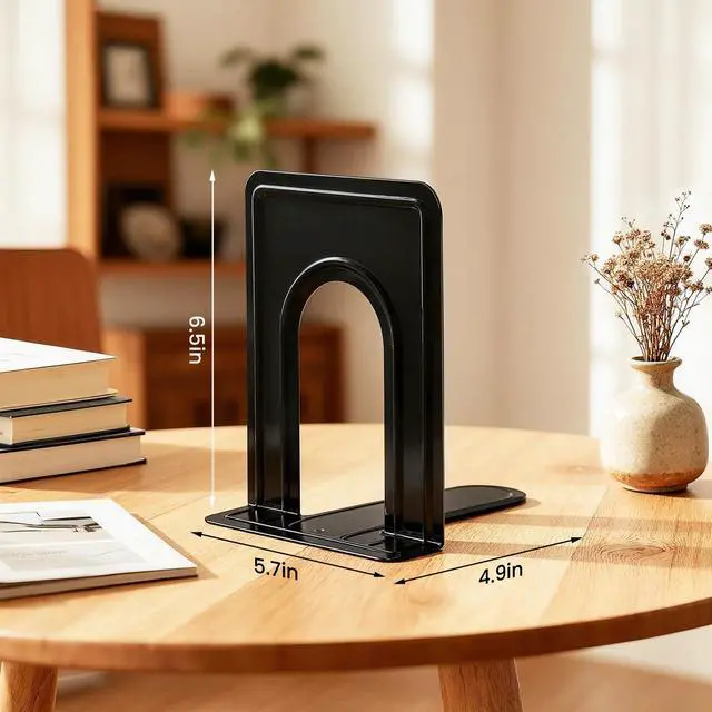 Alt view image 2 of 7 - 3 Pairs Book Ends, Heavy Duty Bookends for Shelves, Black | Book Holder for Shelf, Non-Skid Metal Book Holders, Book Ends for Heavy Books, Book Stopper for Library, Office Supplies