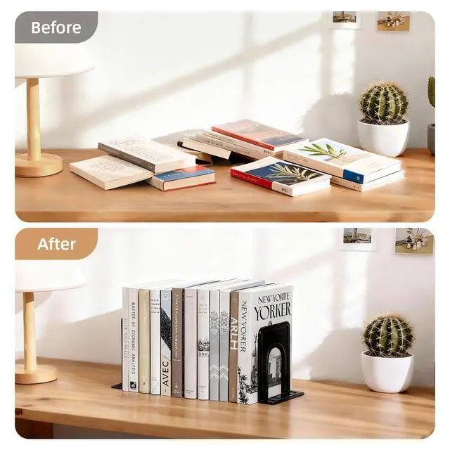 Alt view image 5 of 7 - 3 Pairs Book Ends, Heavy Duty Bookends for Shelves, Black | Book Holder for Shelf, Non-Skid Metal Book Holders, Book Ends for Heavy Books, Book Stopper for Library, Office Supplies