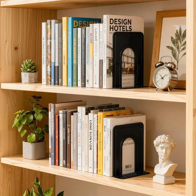 Alt view image 7 of 7 - 3 Pairs Book Ends, Heavy Duty Bookends for Shelves, Black | Book Holder for Shelf, Non-Skid Metal Book Holders, Book Ends for Heavy Books, Book Stopper for Library, Office Supplies