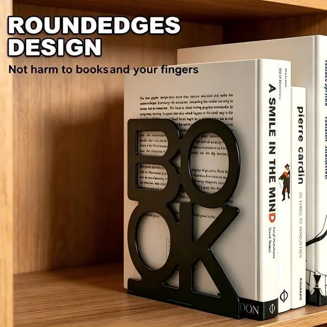 Alt view image 3 of 6 - Book Ends, 1Pair Metal Foldable Bookends for Shelves,Black | 6.1 x 4.9 x 4.3 Metal Constructio,Heavy Duty,Non-Skid Pads,Scratch Resistant,Stable Support,Space Saving
