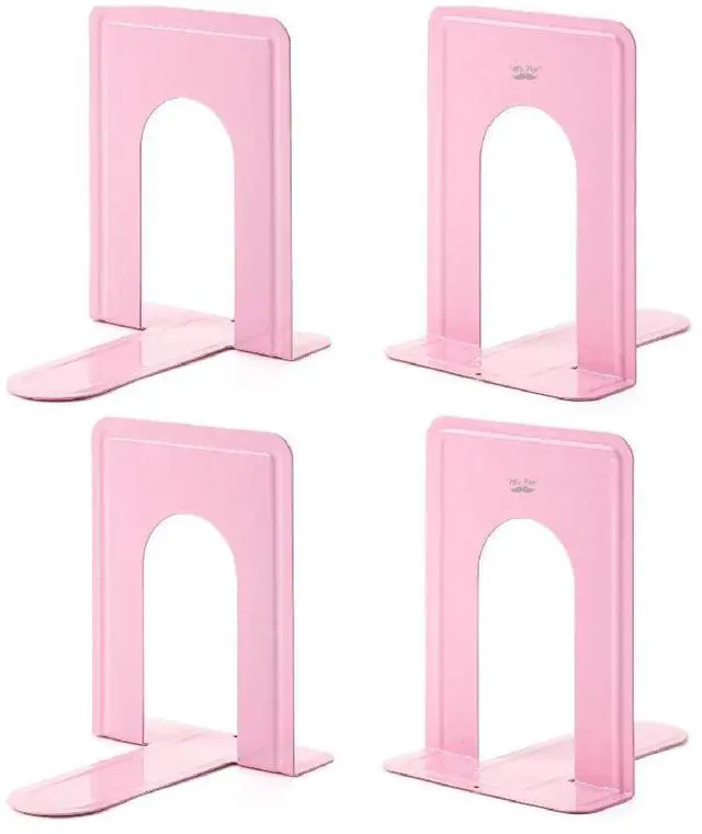 Main image of Book Ends, 4 Pack, Light Pink | Heavy Duty Metal Bookends for Shelves, Book Holders for Shelves, Metal Bookends