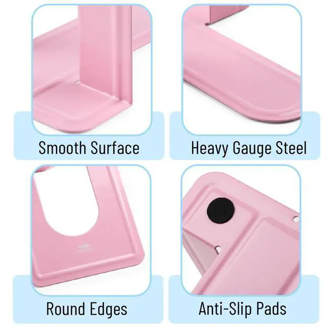 Alt view image 4 of 7 - Book Ends, 4 Pack, Light Pink | Heavy Duty Metal Bookends for Shelves, Book Holders for Shelves, Metal Bookends