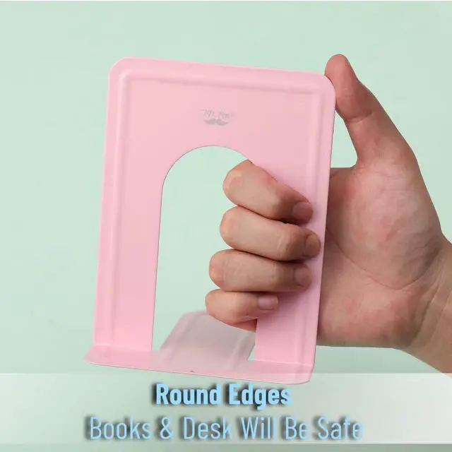 Alt view image 5 of 7 - Book Ends, 4 Pack, Light Pink | Heavy Duty Metal Bookends for Shelves, Book Holders for Shelves, Metal Bookends