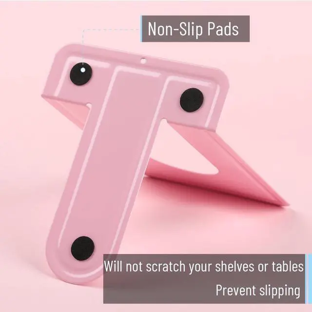 Alt view image 6 of 7 - Book Ends, 4 Pack, Light Pink | Heavy Duty Metal Bookends for Shelves, Book Holders for Shelves, Metal Bookends