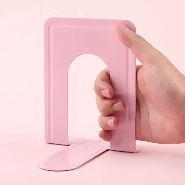 Alt view image 7 of 7 - Book Ends, 4 Pack, Light Pink | Heavy Duty Metal Bookends for Shelves, Book Holders for Shelves, Metal Bookends