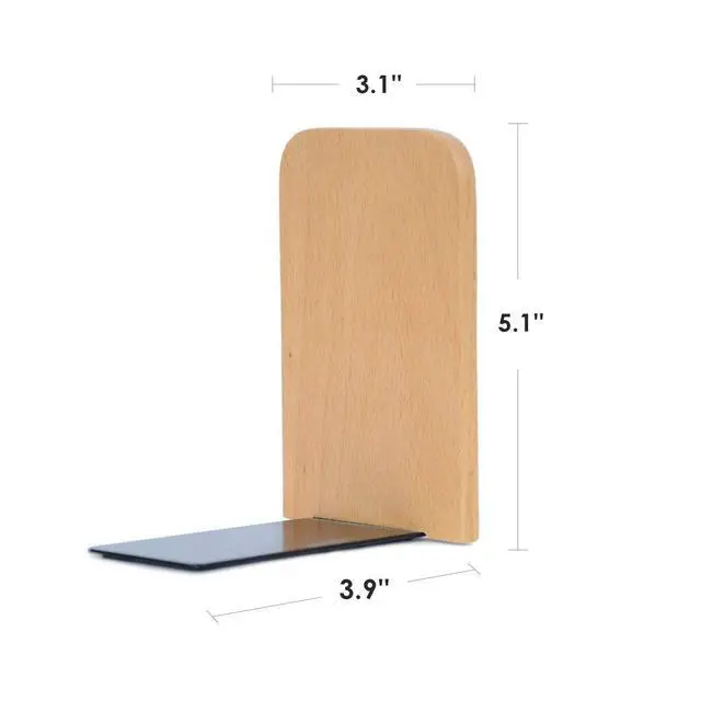 Alt view image 2 of 7 - Wood Bookends,Non-Skid Bookend for Shelves,Heavy Duty Bookends,Book Stand for Books/CDs,1 Pair