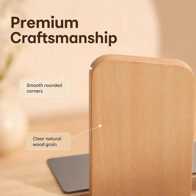 Alt view image 4 of 7 - Wood Bookends,Non-Skid Bookend for Shelves,Heavy Duty Bookends,Book Stand for Books/CDs,1 Pair