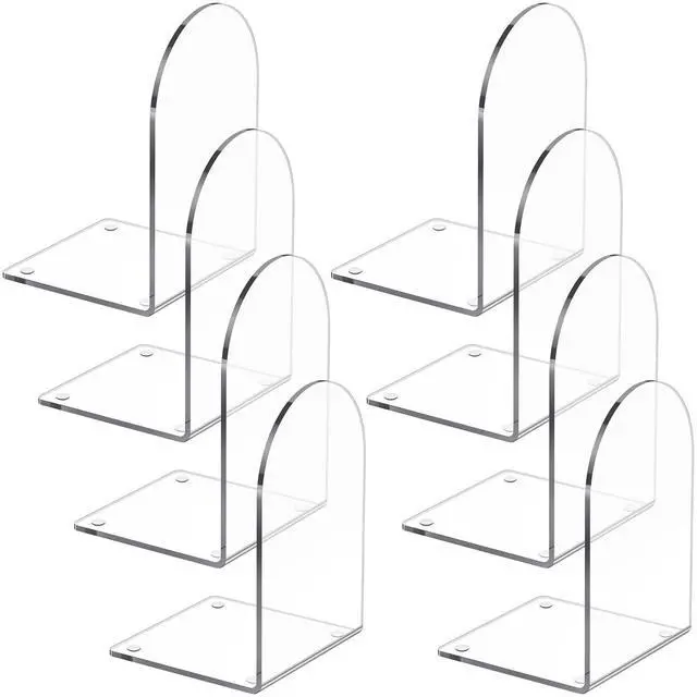 Main image of 4 Pcs Acrylic Bookends, Clear Book Ends for Heavy Books | Bookend Holders for Shelves, Arch Book Stopper to Hold Books, Decorative Bookends for School, Library, Home, Office