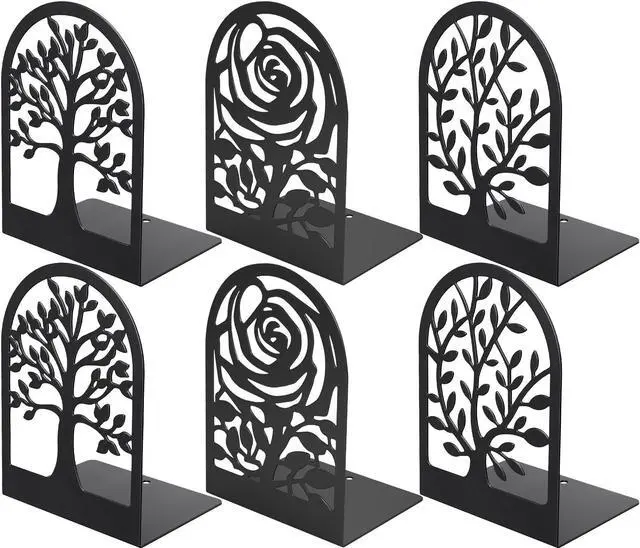 Main image of Decorative Book Ends, Heavy Duty Bookends for Shelves, 3 Pairs | 6.89 x 4.89 x 3.54 Inch,Heavy Duty Support,Non-Skid Pads,Metal Finished,Scratch Resistant,Stable Support,Space Saving