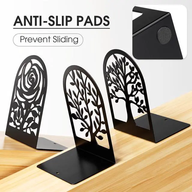 Alt view image 2 of 7 - Decorative Book Ends, Heavy Duty Bookends for Shelves, 3 Pairs | 6.89 x 4.89 x 3.54 Inch,Heavy Duty Support,Non-Skid Pads,Metal Finished,Scratch Resistant,Stable Support,Space Saving