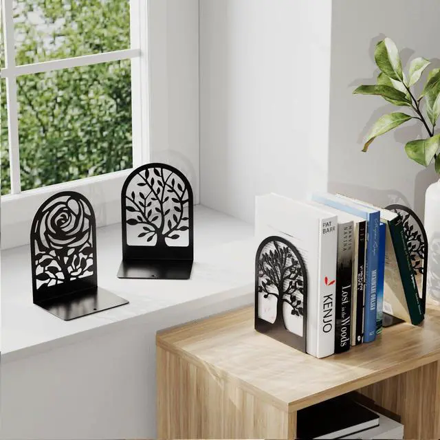 Alt view image 7 of 7 - Decorative Book Ends, Heavy Duty Bookends for Shelves, 3 Pairs | 6.89 x 4.89 x 3.54 Inch,Heavy Duty Support,Non-Skid Pads,Metal Finished,Scratch Resistant,Stable Support,Space Saving