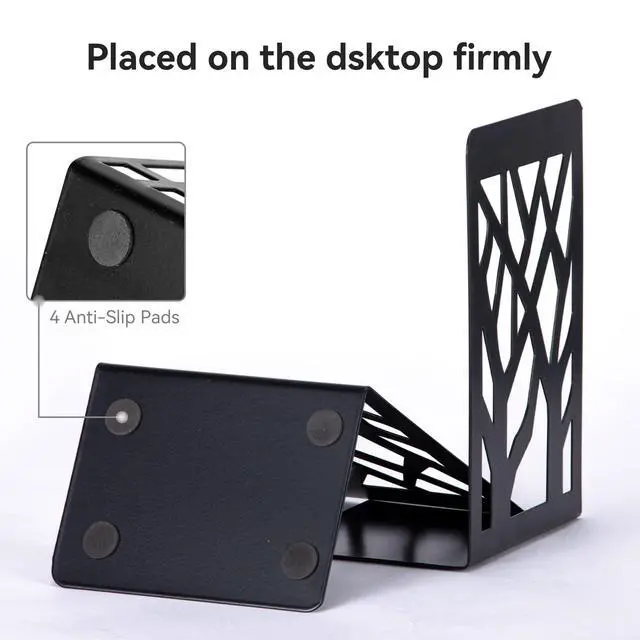 Alt view image 2 of 7 - Book Ends, Bookends, Bookends for Shelves, Bookend, Book Ends for Heavy Books, Black Metal Book Shelf Holder Home Decorative, Book Stoppers for Shelves 3 Pair