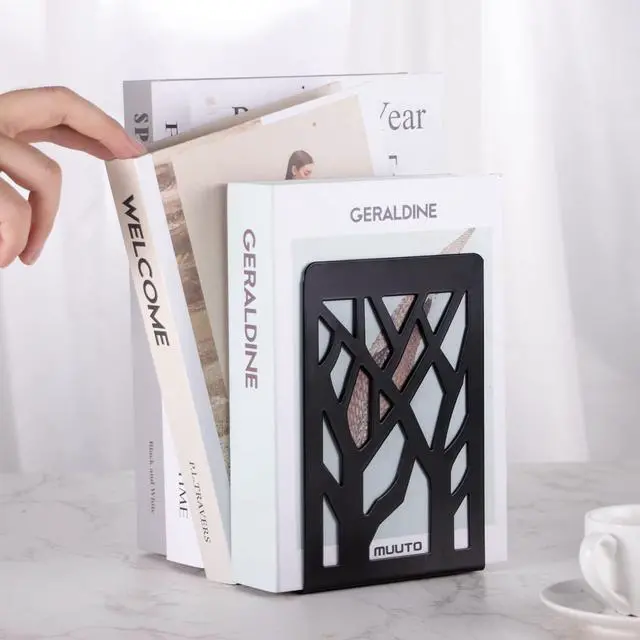 Alt view image 5 of 7 - Book Ends, Bookends, Bookends for Shelves, Bookend, Book Ends for Heavy Books, Black Metal Book Shelf Holder Home Decorative, Book Stoppers for Shelves 3 Pair
