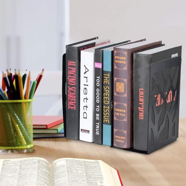 Alt view image 7 of 7 - Book Ends, Bookends, Bookends for Shelves, Bookend, Book Ends for Heavy Books, Black Metal Book Shelf Holder Home Decorative, Book Stoppers for Shelves 3 Pair