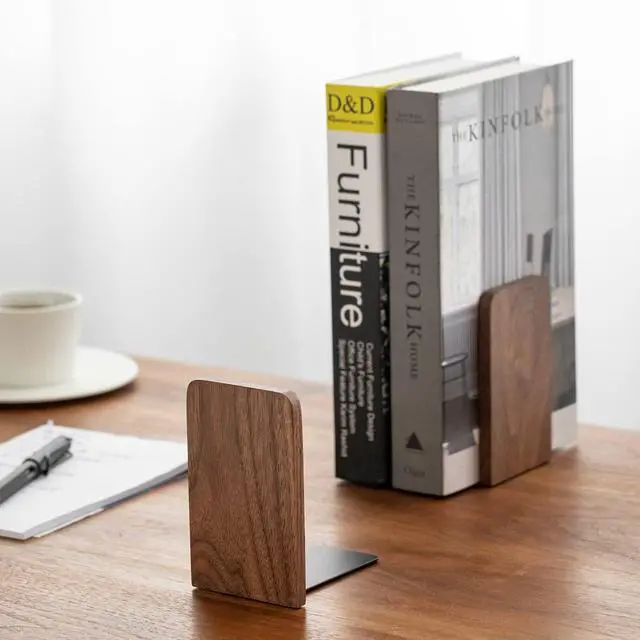 Alt view image 2 of 7 - Walnut Book Ends for Shelves, 1 Pair | Non-Slip Bookends, Heavy Duty Wooden Bookend, Suitable for Books & Movies Storage
