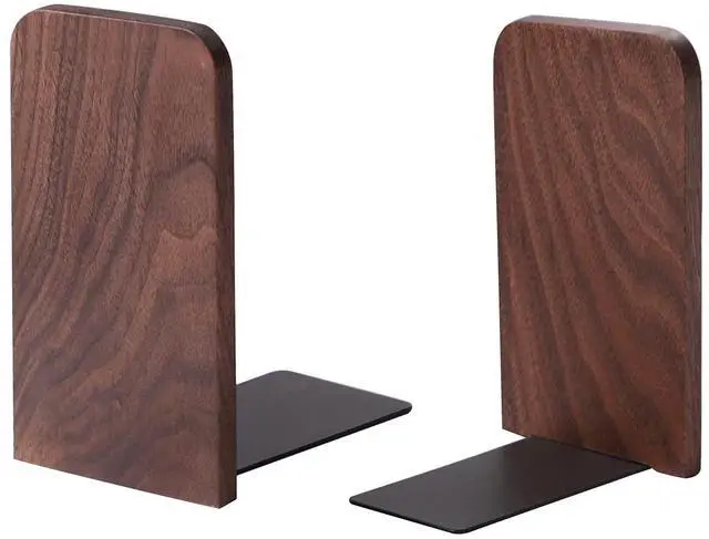 Main image of Walnut Book Ends for Shelves, 1 Pair | Non-Slip Bookends, Heavy Duty Wooden Bookend, Suitable for Books & Movies Storage